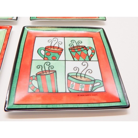 Boston Warehouse Jingle Java Appetizer Plates by Tara Reid Porcelain Set of 4 - Picture 4 of 11